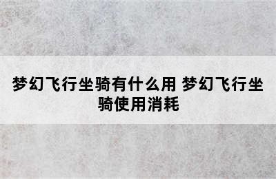 梦幻飞行坐骑有什么用 梦幻飞行坐骑使用消耗